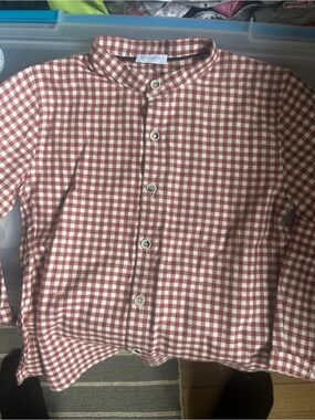 Laranjinha Children’s Red Gingham Button-Down Shirt with Band Collar